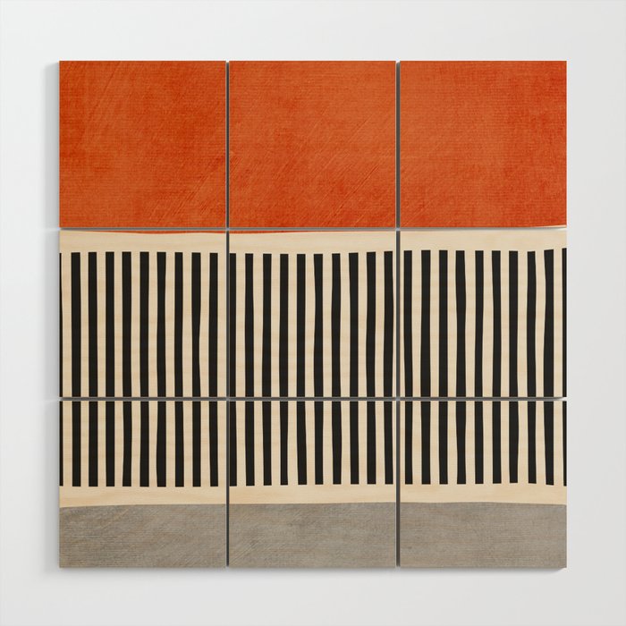 Orange Gray Black Modern Minimalism Artwork Wood Wall Art Gallery Image 1