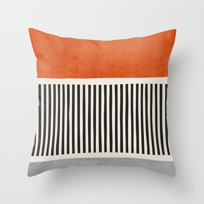 Orange Gray Black Modern Minimalism Artwork Throw Pillow