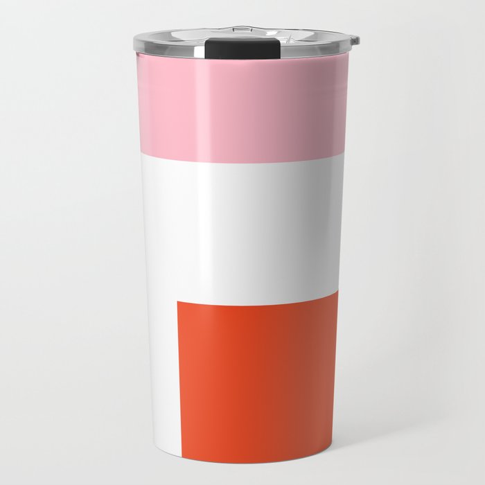 Regressing Colour Block - Minimalist Geometric Pattern in Red, White, and Pink Travel Mug Gallery Image 1