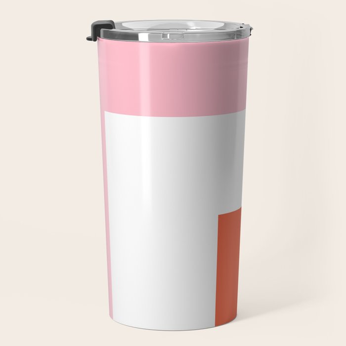 Regressing Colour Block - Minimalist Geometric Pattern in Red, White, and Pink Travel Mug Gallery Image 3