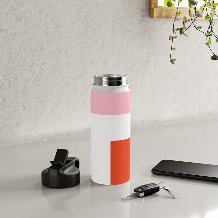 Regressing Colour Block - Minimalist Geometric Pattern in Red, White, and Pink Water Bottle Gallery Image 4