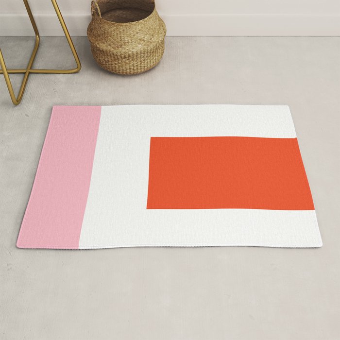 Regressing Colour Block - Minimalist Geometric Pattern in Red, White, and Pink Rug Gallery Image 1