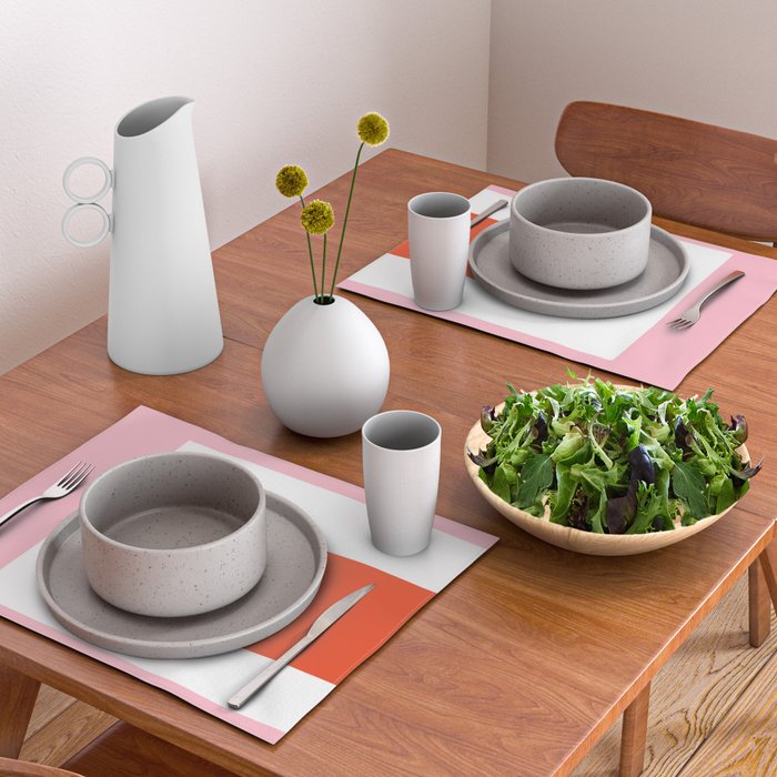 Regressing Colour Block - Minimalist Geometric Pattern in Red, White, and Pink Placemat Gallery Image 2