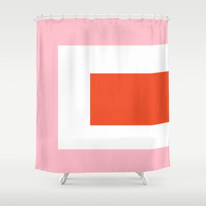 Regressing Colour Block - Minimalist Geometric Pattern in Red, White, and Pink Shower Curtain Gallery Image 1