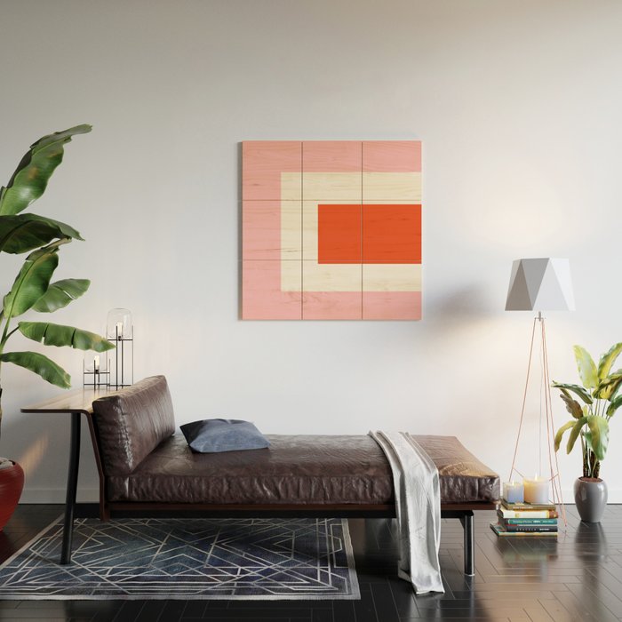 Regressing Colour Block - Minimalist Geometric Pattern in Red, White, and Pink Wood Wall Art Gallery Image 2