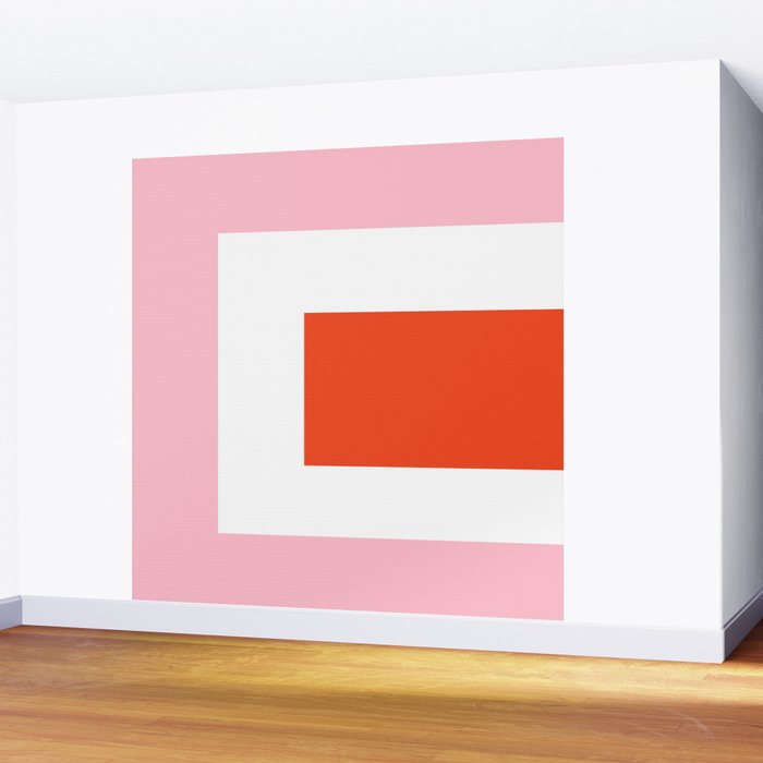 Regressing Colour Block - Minimalist Geometric Pattern in Red, White, and Pink Wall Mural Gallery Image 2