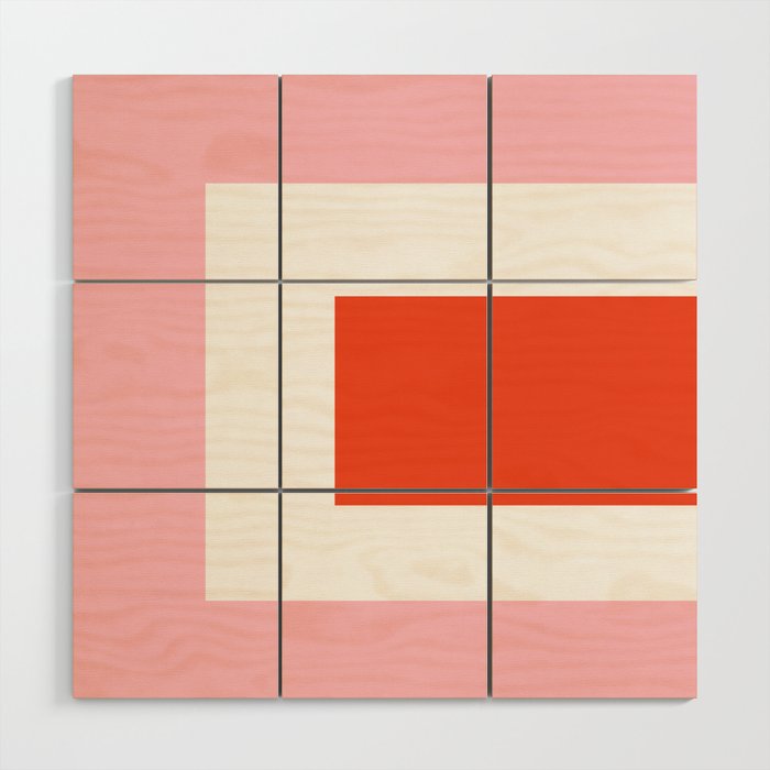 Regressing Colour Block - Minimalist Geometric Pattern in Red, White, and Pink Wood Wall Art Gallery Image 1