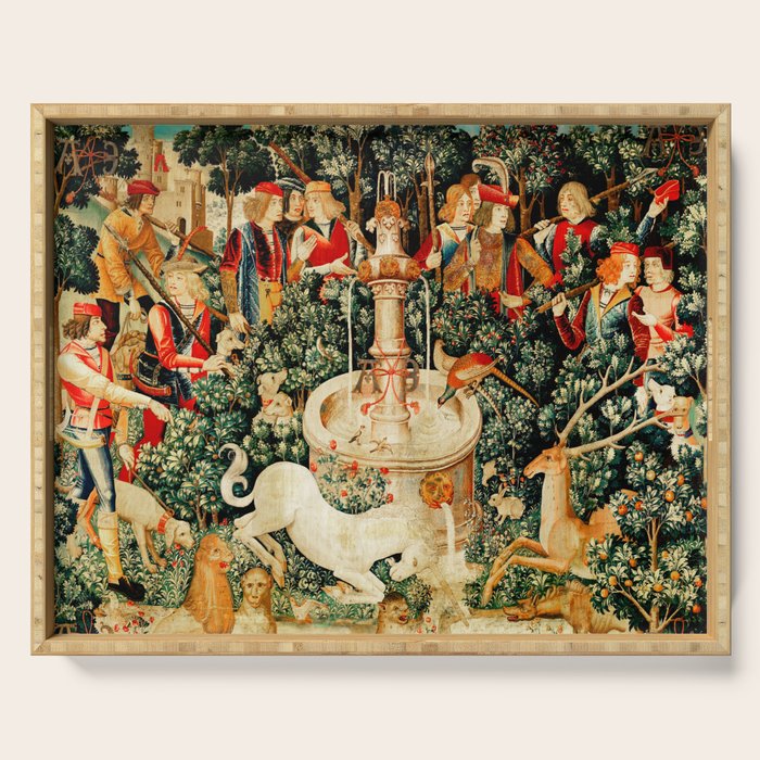 Hunt Of The Unicorn Medieval Tapestry Serving Tray Gallery Image 1