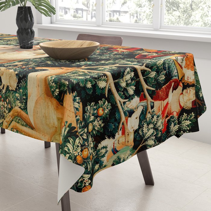 Hunt Of The Unicorn Medieval Tapestry Tablecloth Gallery Image 3