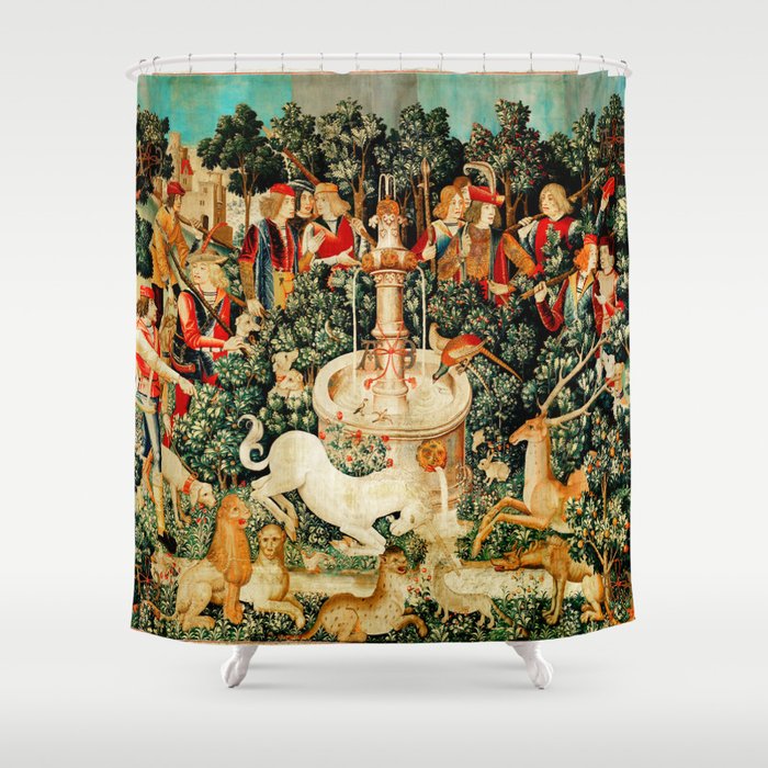 Hunt Of The Unicorn Medieval Tapestry Shower Curtain Gallery Image 1