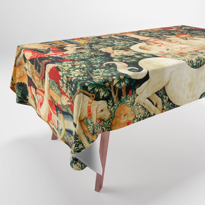 Hunt Of The Unicorn Medieval Tapestry Tablecloth Gallery Image 1