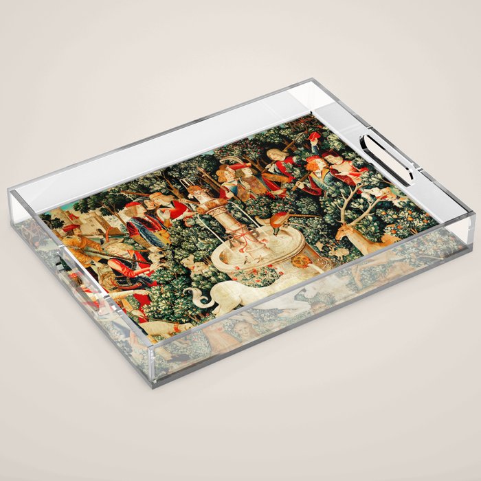 Hunt Of The Unicorn Medieval Tapestry Acrylic Tray Gallery Image 1