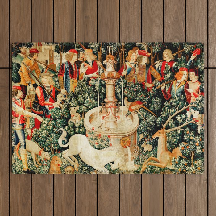 Hunt Of The Unicorn Medieval Tapestry Outdoor Rug Gallery Image 1