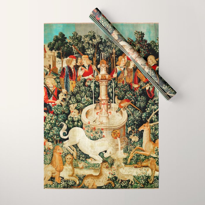 Hunt Of The Unicorn Medieval Tapestry Wrapping Paper Gallery Image 1