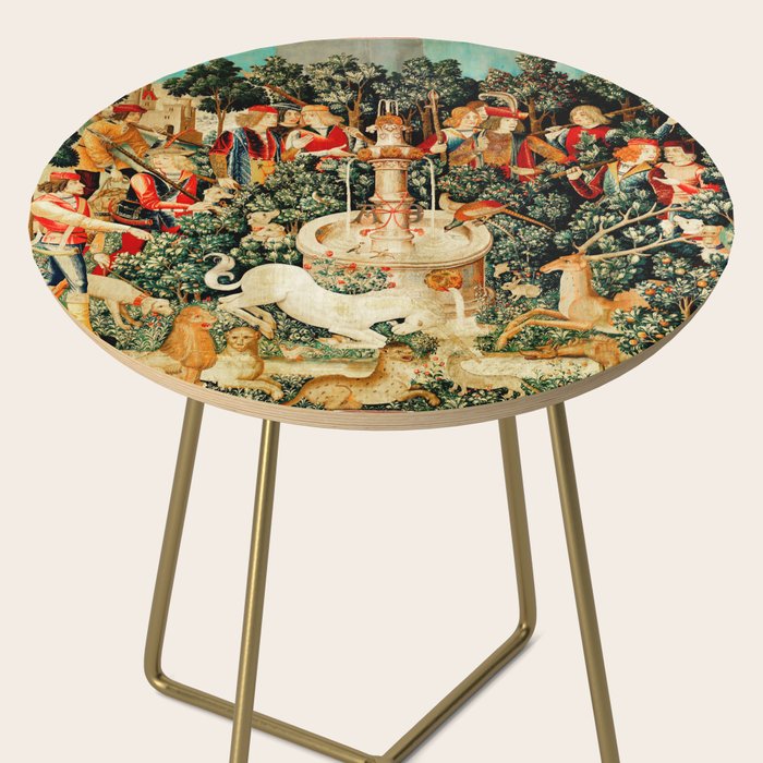 Hunt Of The Unicorn Medieval Tapestry Side Table Gallery Image 2