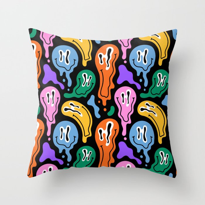 Colorful melted happy face pattern Throw Pillow Gallery Image 6