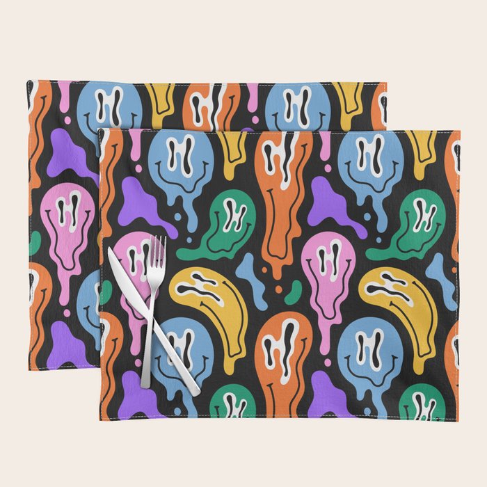 Colorful melted happy face pattern Placemat Gallery Image 1