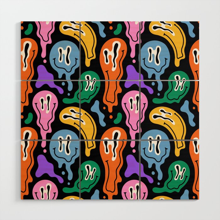 Colorful melted happy face pattern Wood Wall Art Gallery Image 1