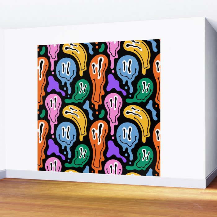 Colorful melted happy face pattern Wall Mural Gallery Image 2