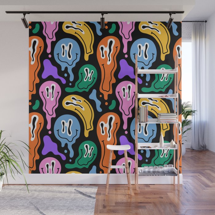 Colorful melted happy face pattern Wall Mural Gallery Image 1