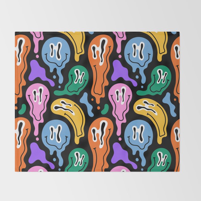 Colorful melted happy face pattern Throw Blanket Gallery Image 2