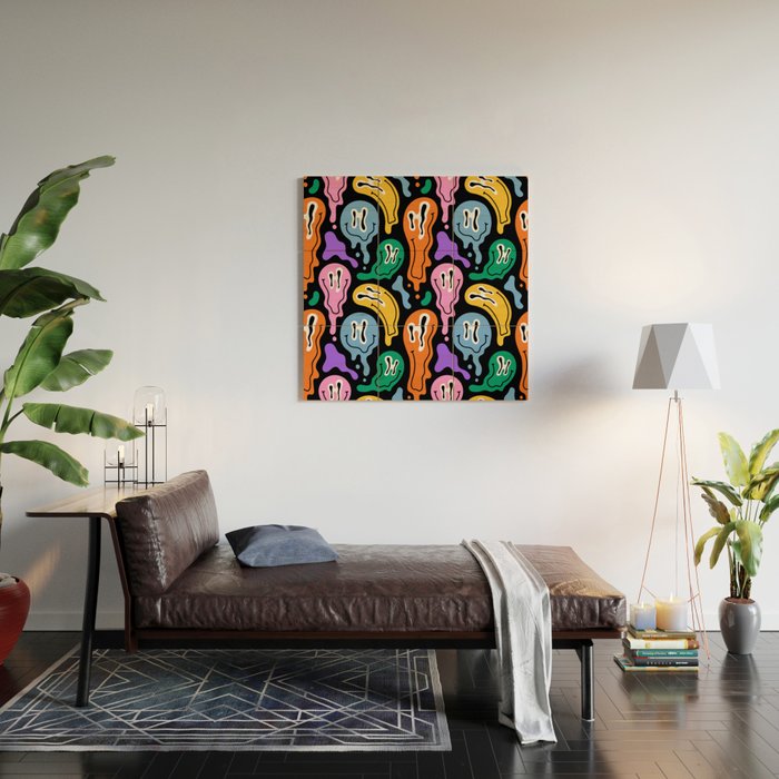 Colorful melted happy face pattern Wood Wall Art Gallery Image 2