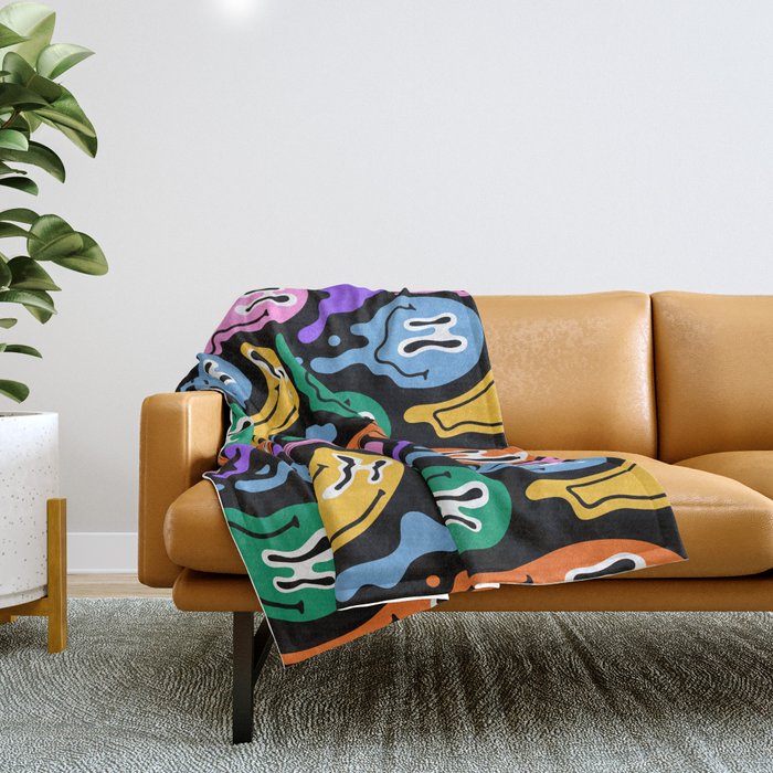 Colorful melted happy face pattern Throw Blanket Gallery Image 1