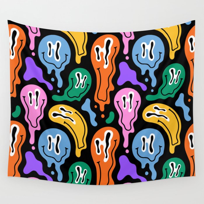 Colorful melted happy face pattern Wall Tapestry Gallery Image 4