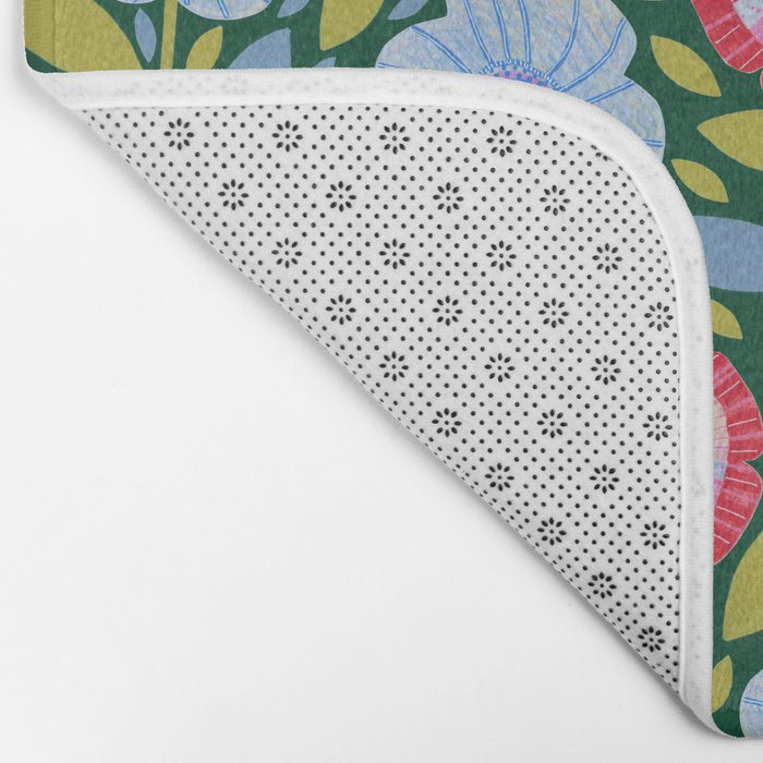 Folk Floral Blossoms in Forest Green Bath Mat Gallery Image 2