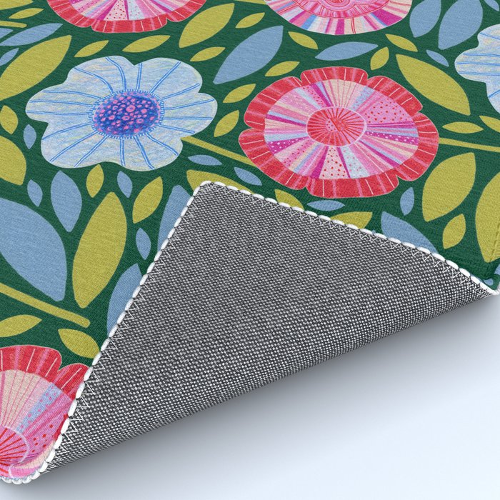 Folk Floral Blossoms in Forest Green Rug Gallery Image 4