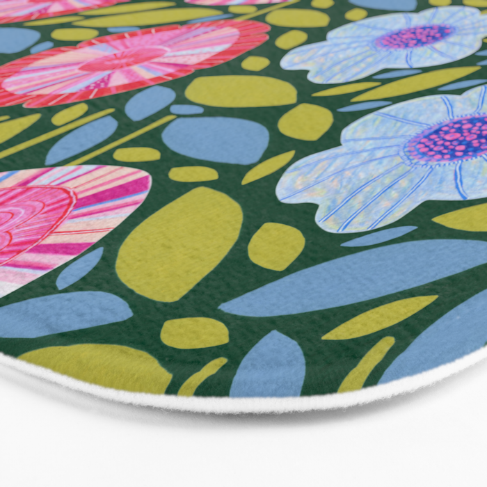 Folk Floral Blossoms in Forest Green Bath Mat Gallery Image 3