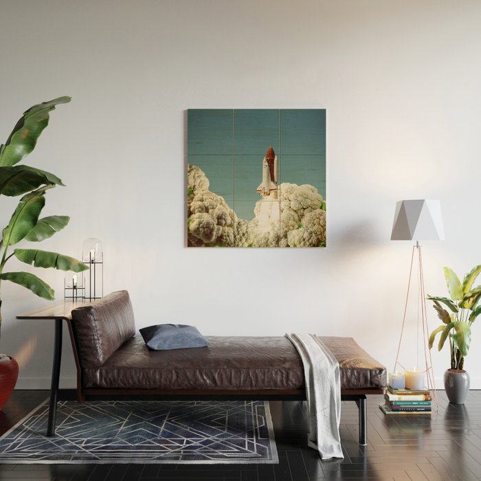 Houston we have cauliflower - Rocket take-off Wood Wall Art Gallery Image 2