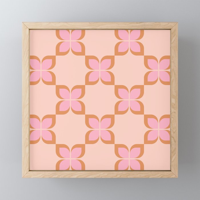 Retro floral check pink Mini Art Print Gallery Image 1