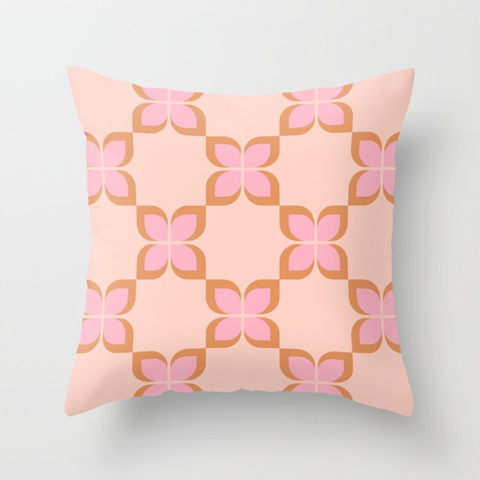 Retro floral check pink Throw Pillow Gallery Image 1