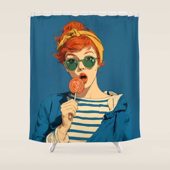 Retro Pop Lollipop Girl Shower Curtain Gallery Image 1