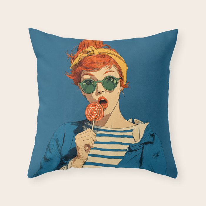 Retro Pop Lollipop Girl Throw Pillow Gallery Image 6