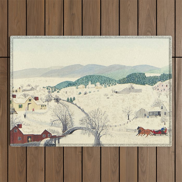 Anna Mary Robertson 'Grandma' Moses To Grandma's House We Go on Thanksgiving Day Folk Art Outdoor Rug Gallery Image 1