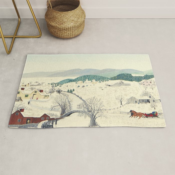 Anna Mary Robertson 'Grandma' Moses To Grandma's House We Go on Thanksgiving Day Folk Art Rug Gallery Image 1