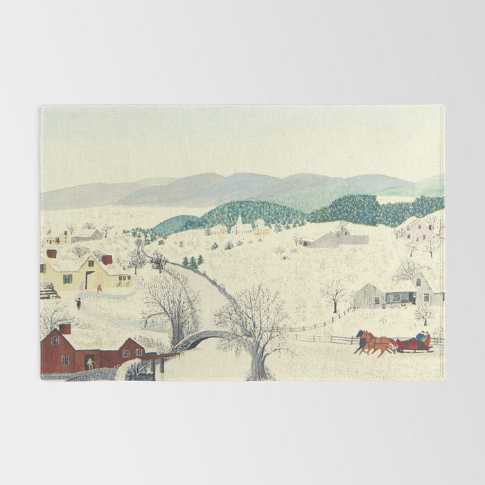 Anna Mary Robertson 'Grandma' Moses To Grandma's House We Go on Thanksgiving Day Folk Art Rug Gallery Image 2