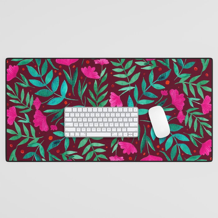 Magical garden - burgundy and pink Desk Mat Gallery Image 1