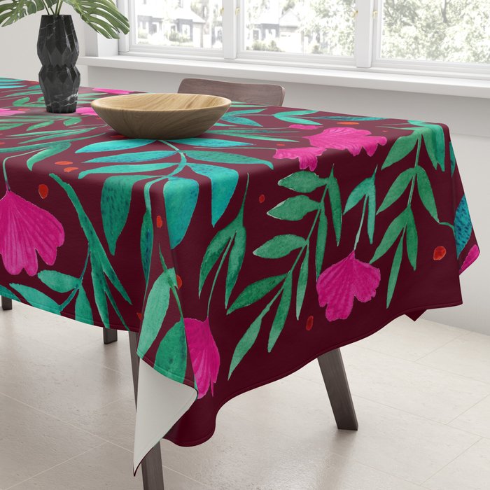 Magical garden - burgundy and pink Tablecloth Gallery Image 3