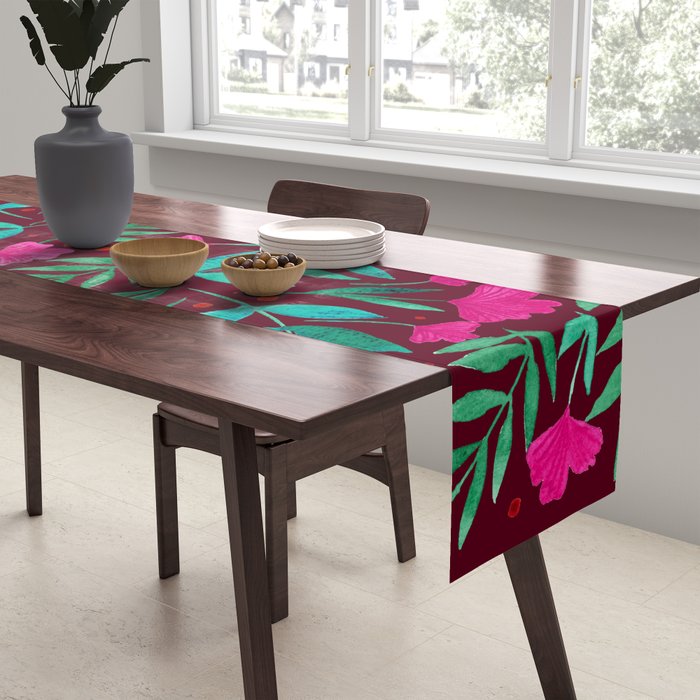 Magical garden - burgundy and pink Table Runner Gallery Image 2