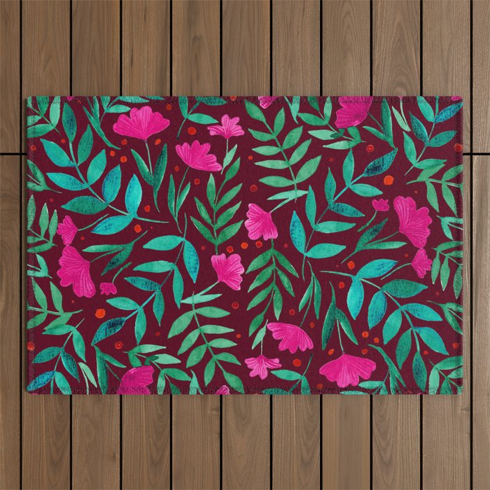 Magical garden - burgundy and pink Outdoor Rug Gallery Image 1