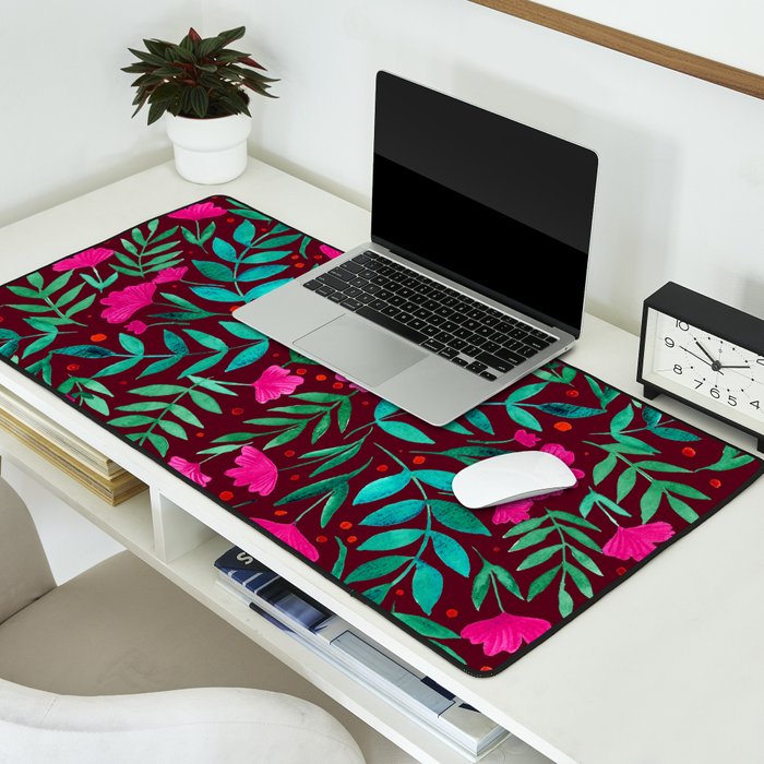 Magical garden - burgundy and pink Desk Mat Gallery Image 2