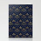 Elegant Fleur-de-lis pattern - Gold and deep blue Stationery Card Gallery Image 2