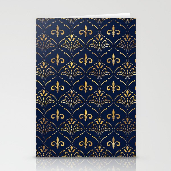Elegant Fleur-de-lis pattern - Gold and deep blue Stationery Card Gallery Image 2