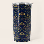 Elegant Fleur-de-lis pattern - Gold and deep blue Travel Mug Gallery Image 1
