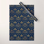 Elegant Fleur-de-lis pattern - Gold and deep blue Wrapping Paper Gallery Image 1
