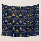 Elegant Fleur-de-lis pattern - Gold and deep blue Wall Tapestry Gallery Image 4