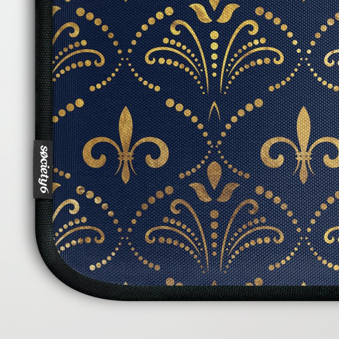 Elegant Fleur-de-lis pattern - Gold and deep blue Laptop Sleeve Gallery Image 3